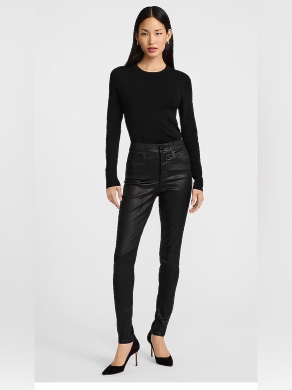 Express High Waisted Black Coated Skinny Jeans Size 0R
